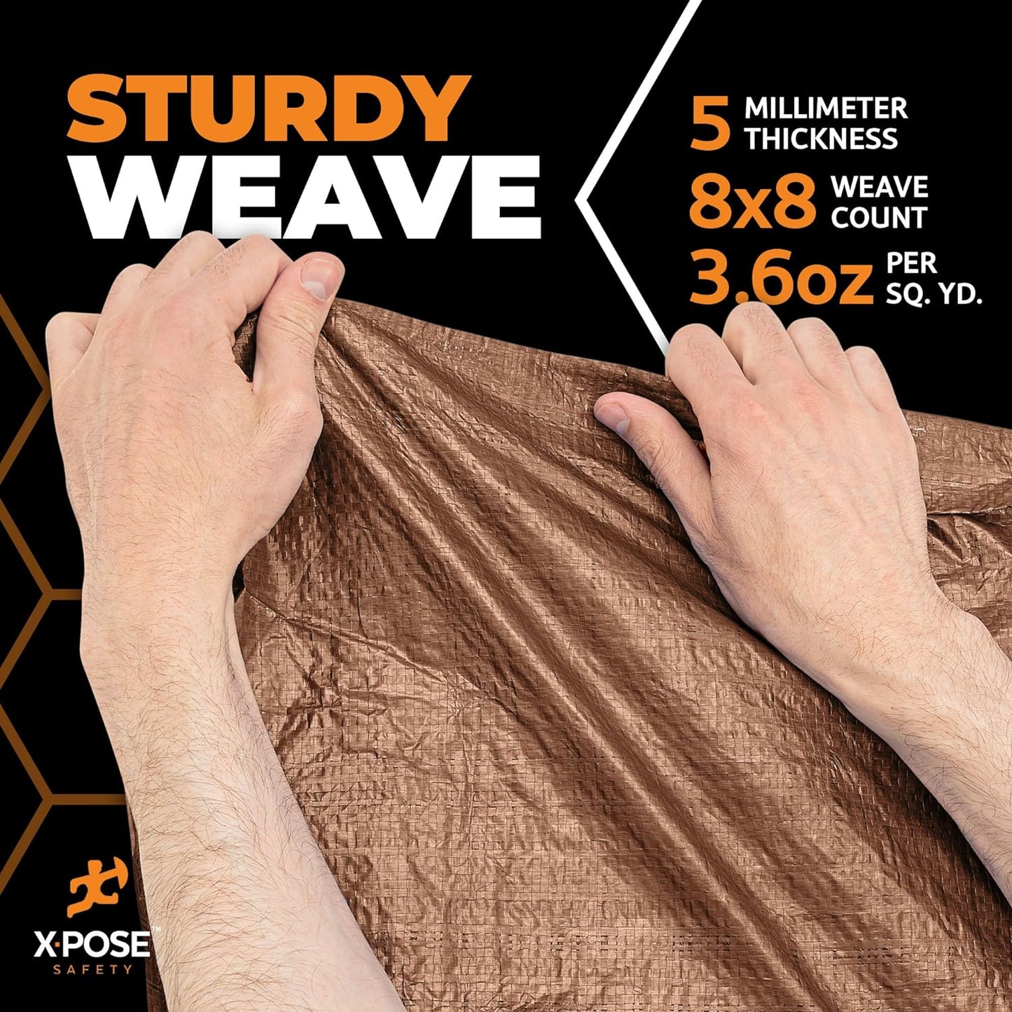 Multipurpose Protective Cover Brown Poly Tarp 12' x 12' - Durable, Water Resistant, Weather Resistant - 5 Mil Thick Polyethylene - by Xpose Safety