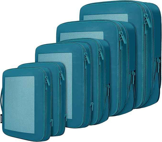 BAGAIL 4 Set/6 Set/8 Set Compression Packing Cubes Travel Accessories Expandable Packing Organizers (Square Mesh, 06-Teal)