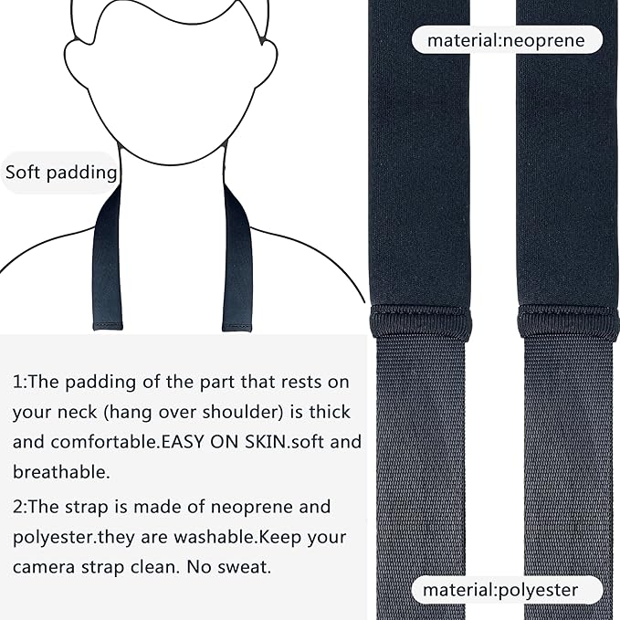 Camera Neck Strap,Soft Binocular Should Strap with Quick Release Buckle,Neoprene Padding Digital Camera Lanyard Belt Strap,Mirrorless or Dslr Slr Camera Strap for Women Men Photographers,Black,56 Inch