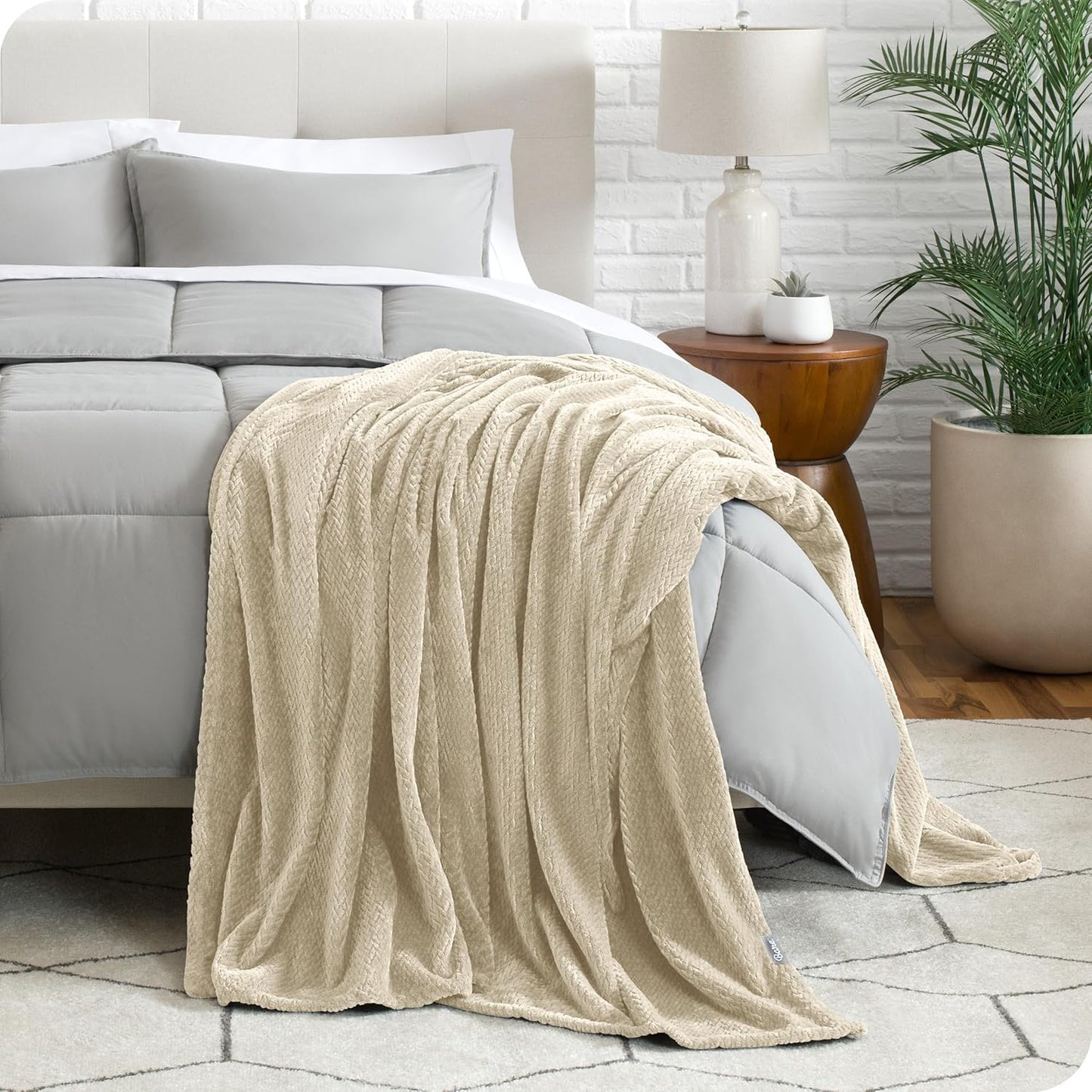 Bare Home Textured Fleece Blanket - Throw/Travel - Ultra-Soft Lightweight for Bed, Sofa, and Couch - Luxury Microplush - Cozy Warm Blanket (Throw/Travel, Chevron Oyster)