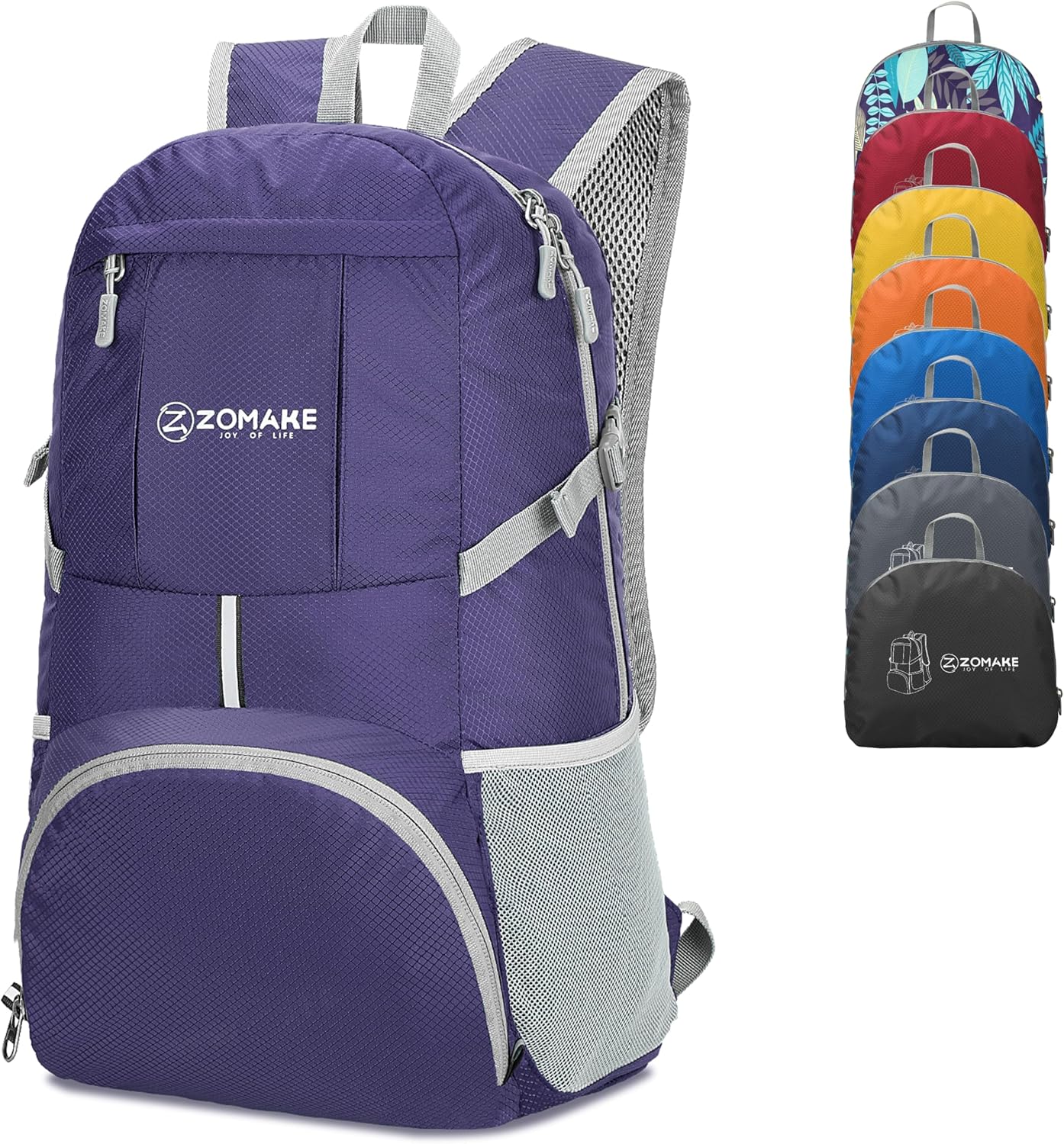 ZOMAKE Lightweight Packable Backpack 35L, Light Foldable Backpacks Water Resistant Collapsible Hiking Bag, Compact Folding Day Pack for Travel Camping(Purple) - Roamly