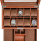 ROTHWELL 10-Slot Watch Box in Leather with Valet Drawer, Luxury Watch Case Display Organizer with Ultra Soft Microsuede Liner, Jewelry and Sunglass Holder With Large Glass top (Tan/Brown)