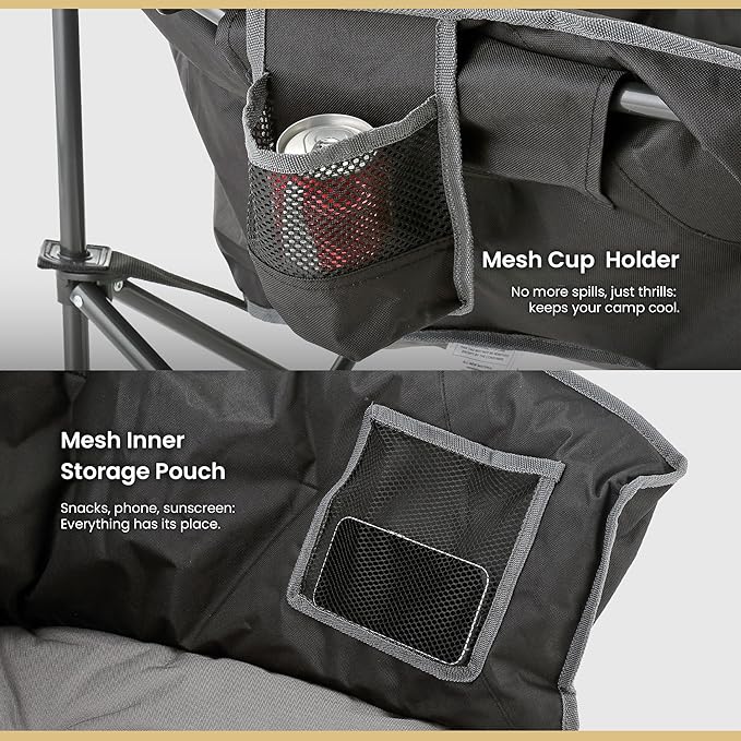 ARROWHEAD OUTDOOR 2-Pack Oversized Heavy-Duty Club Folding Camping Chair w/Pocket, Cup Holder, Portable, Padded, Moon, Round, Saucer, Supports 330lbs
