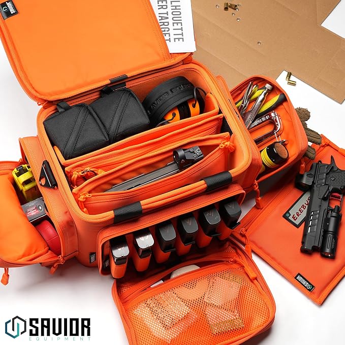 Savior Equipment Specialist Series Tactical Triple Pistol Shooting Range Hunting Duffle Bag Gun Carrying Case, Rigid Compartment Frame, Lockable Zippers