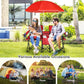 Goplus Double Camping Chair with Umbrella, Folding Loveseat Chairs w/Canopy Shade, Carrying Bag, Table, Cup Holder, Portable Beach Chairs Outdoor Picnic Patio (Red)