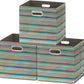 SIMPLE HOUSEWARE 13-Inch Collapsible Fabric Cube Storage Bin with Handles, Printed Design, 3 Pack, Green