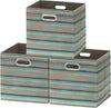 SIMPLE HOUSEWARE 13-Inch Collapsible Fabric Cube Storage Bin with Handles, Printed Design, 3 Pack, Green