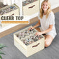 Budding Joy 2 Pack Shoe Organizer for Closet, Clear Foldable Shoe Storage Containers Adjustable Dividers Fits 16 Pairs,Shoe Storage Bins Baskets Boxes with Reinforced Handles Beige Yellow