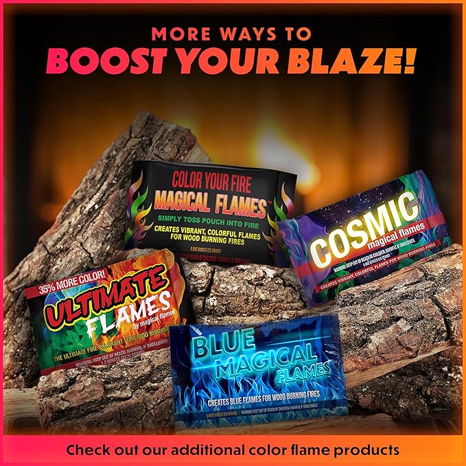 Magical Flames Fire Color Packets (12 Pack), Vibrant Multi-Color Fire for Fire Pits, Campfires, Bonfires & Fireplaces - Camping Essentials & Outdoor Party Accessories