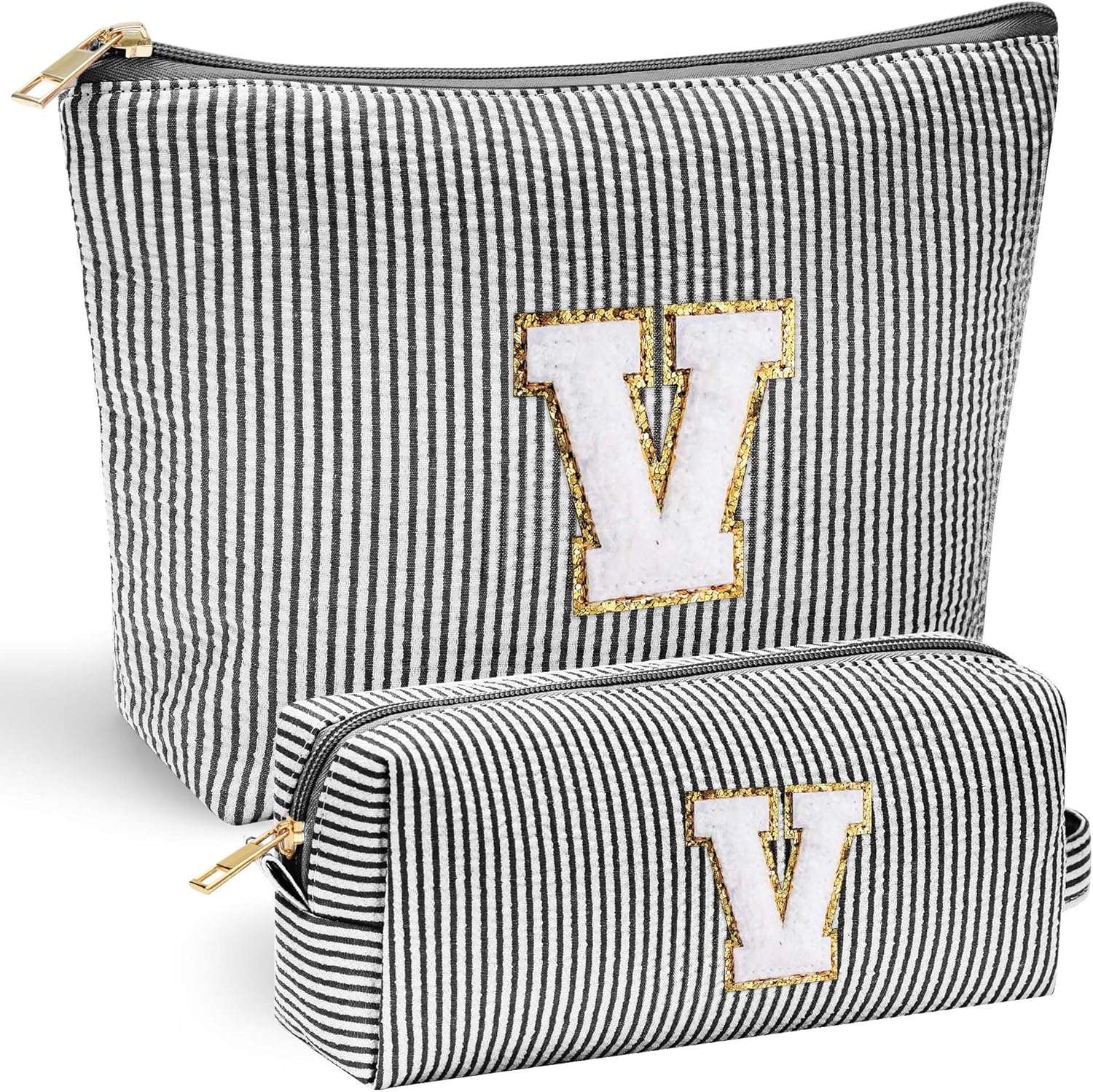 YOOLIFE Makeup Bag for Women - Personalized Makeup Pouch for Girlfriend Bridesmaid Wife | Travel Toiletry Bag for Her Mom | Skin Care Bag Birthday Gift for Sister Friend Sweet 16 Gifts Black V - Roamly
