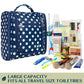 PAVILIA Toiletry Bag Travel Bag for Women Men, Hanging Cosmetic Organizer, Water Resistant Makeup Bag for Accessories Toiletries, Large Travel Essentials Kit (Navy Polka Dot)