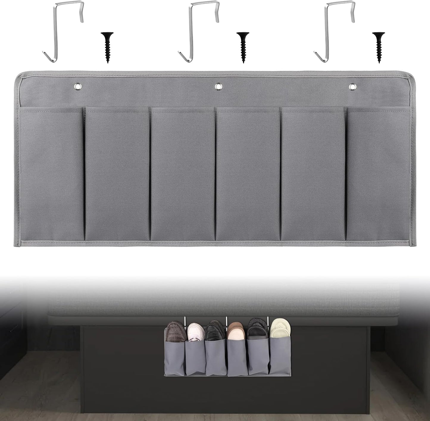 RV Shoe Pockets 6 Large Pockets Heavy Hanging Bedside Storage Organizer with Sturdy Hooks for Shoes, Toys and Tools