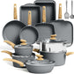 Kitchen Academy Granite Nonstick Cookware Set - 17 Piece Gray Cooking Pans Set, Induction Pots and Pans Set Non Stick, PFOA & PFOS Free.