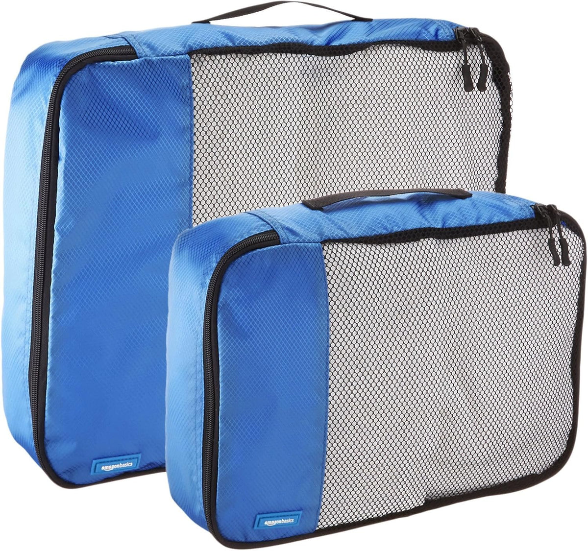 Amazon Basics Packing Cubes for Travel, Packing Organizers Set, 4-Piece-Set (2 Medium And 2 Large) With Double Zipper Pulls and Mesh Top Panel, 100% Durable Polyester, Blue - Roamly