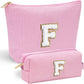YOOLIFE Makeup Bag for Women, Personalized Initial Cute Makeup Pouch for Girlfriend Bridesmaid Wife | Cosmetic Travel Toiletry Bag for Friend Female Sister | Birthday Gift Idea for Her Mom Pink F - Roamly