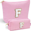 YOOLIFE Makeup Bag for Women, Personalized Initial Cute Makeup Pouch for Girlfriend Bridesmaid Wife | Cosmetic Travel Toiletry Bag for Friend Female Sister | Birthday Gift Idea for Her Mom Pink F - Roamly