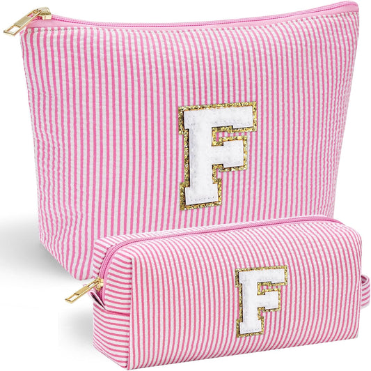 YOOLIFE Makeup Bag for Women, Personalized Initial Cute Makeup Pouch for Girlfriend Bridesmaid Wife | Cosmetic Travel Toiletry Bag for Friend Female Sister | Birthday Gift Idea for Her Mom Pink F - Roamly