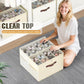 Budding Joy 2 Pack Shoe Organizer for Closet, Clear Foldable Shoe Storage Containers Adjustable Dividers Fits 16 Pairs,Shoe Storage Bins Baskets Boxes with Reinforced Handles Beige Yellow Beige