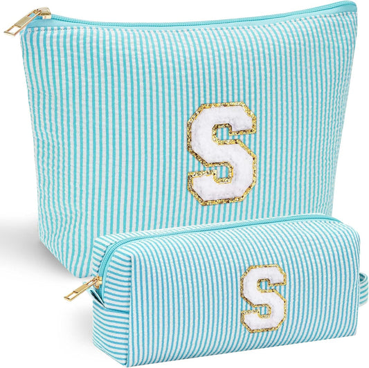 YOOLIFE Makeup Bag for Girls Teen Girl, 2 Pieces Monogram Make Up Bag | Makeup Pouch | Beauty Bag Personalized Friend Sister Wife Wedding Bride Stocking Stuffers for Girls Teen Daughter Sister S - Roamly