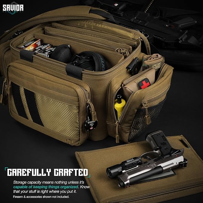 Savior Equipment Specialist Series Tactical Triple Pistol Shooting Range Hunting Duffle Bag Gun Carrying Case, Rigid Compartment Frame, Lockable Zippers