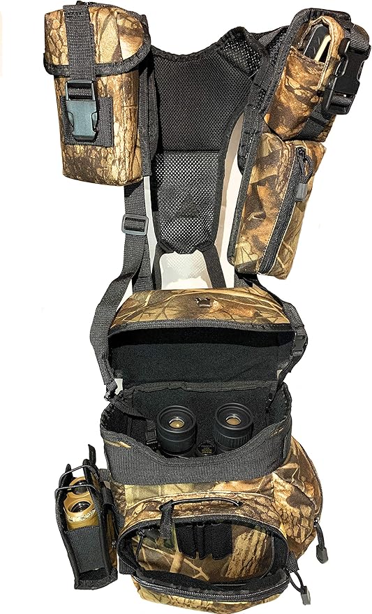 Binoculars Harness Case Pack, Bino Pack with Rangefinder Compartment - Detachable Molle Compartments Camouflage for Hunting, Hiking and Birdwatching