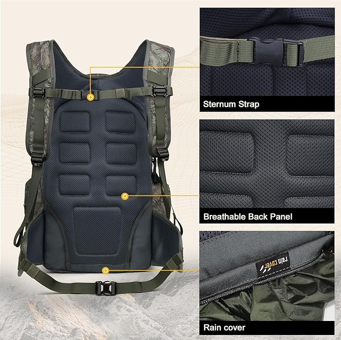 Mardingtop Camo Hunting Backpack for Bow Rifle Gun，Large Capacity Tactical Hunting Day Pack with Rain Cover for Hunting Camping Hiking
