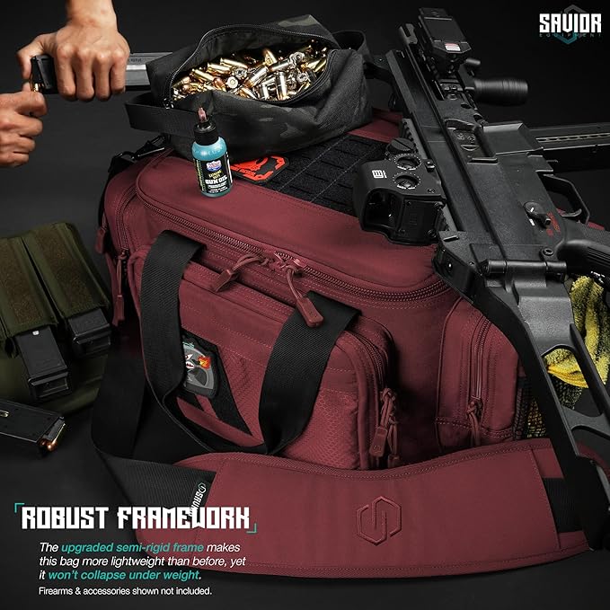 Savior Equipment Specialist Series Tactical Triple Pistol Shooting Range Hunting Duffle Bag Gun Carrying Case, Rigid Compartment Frame, Lockable Zippers