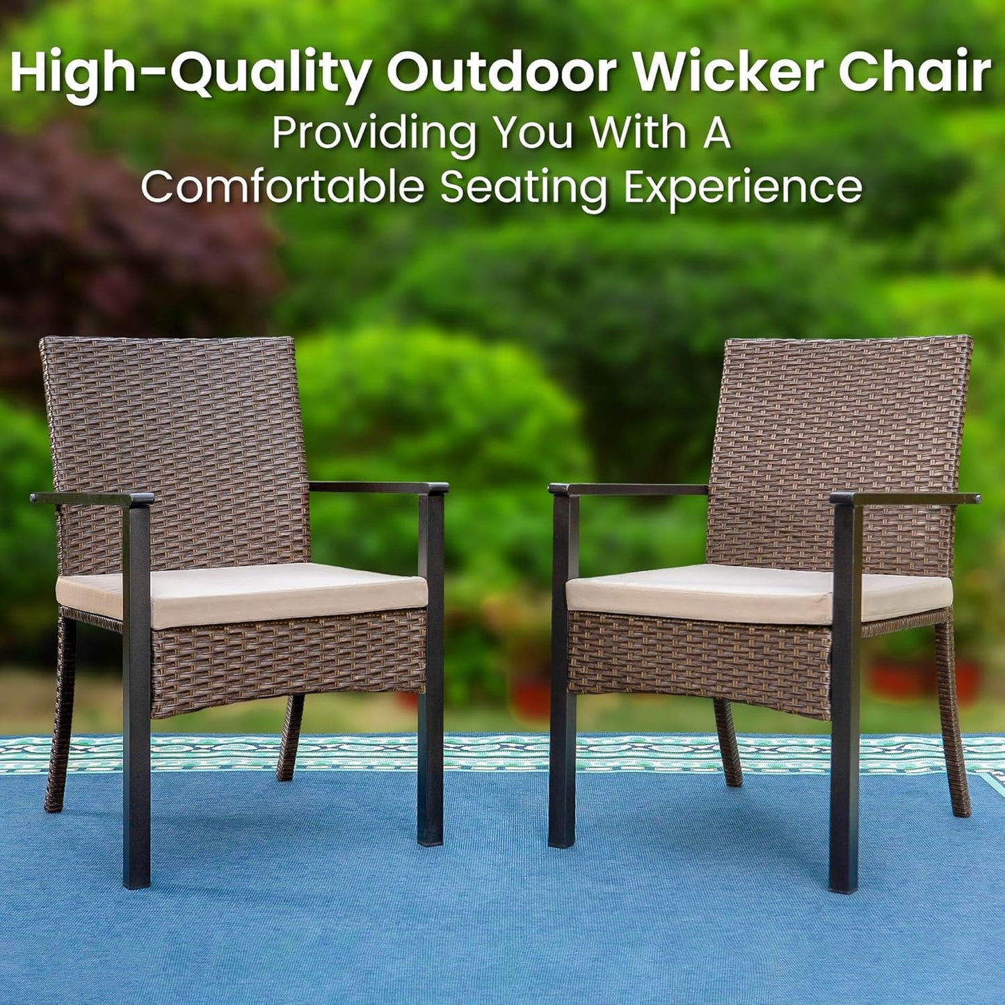 PHI VILLA Outdoor Wicker Chairs Set of 6, Rattan Covered Metal Armchairs with Removable Cushion, Heavy Duty Furniture Set for Patio, Deck, Porch, Yard