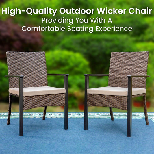 PHI VILLA Outdoor Wicker Chairs Set of 6, Rattan Covered Metal Armchairs with Removable Cushion, Heavy Duty Furniture Set for Patio, Deck, Porch, Yard