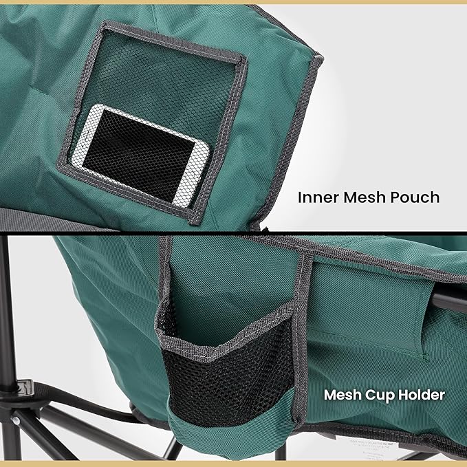 ARROWHEAD OUTDOOR Oversized Heavy-Duty Club Folding Camping Chair with Pocket, Cup Holder, Portable, Padded, Moon, Round, Saucer, Supports 330lbs, Carrying Bag