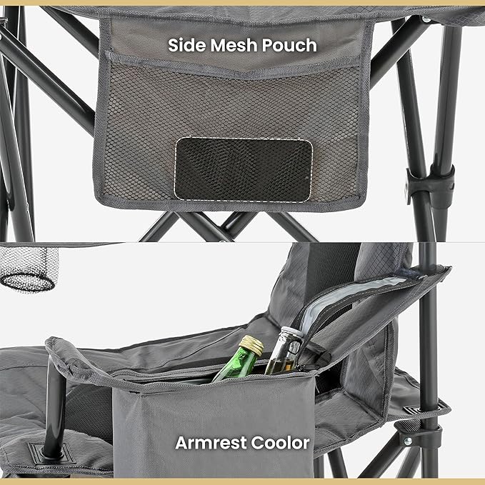 Arrowhead Outdoor Portable Folding Camping Quad Chair w/ 4-Can Cooler, Cup-Holder, Heavy-Duty Carrying Bag w/Easy Carry Shoulder Strap, Padded Armrests, Supports up to 330lbs, USA-Based Support