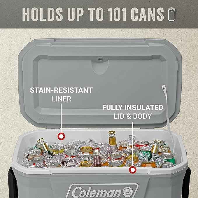 Coleman Classic Series Insulated Portable Rolling Cooler with Wheels, Leak-Resistant Outdoor Hard Cooler Keeps Ice up to 5 Days, 62-Quart