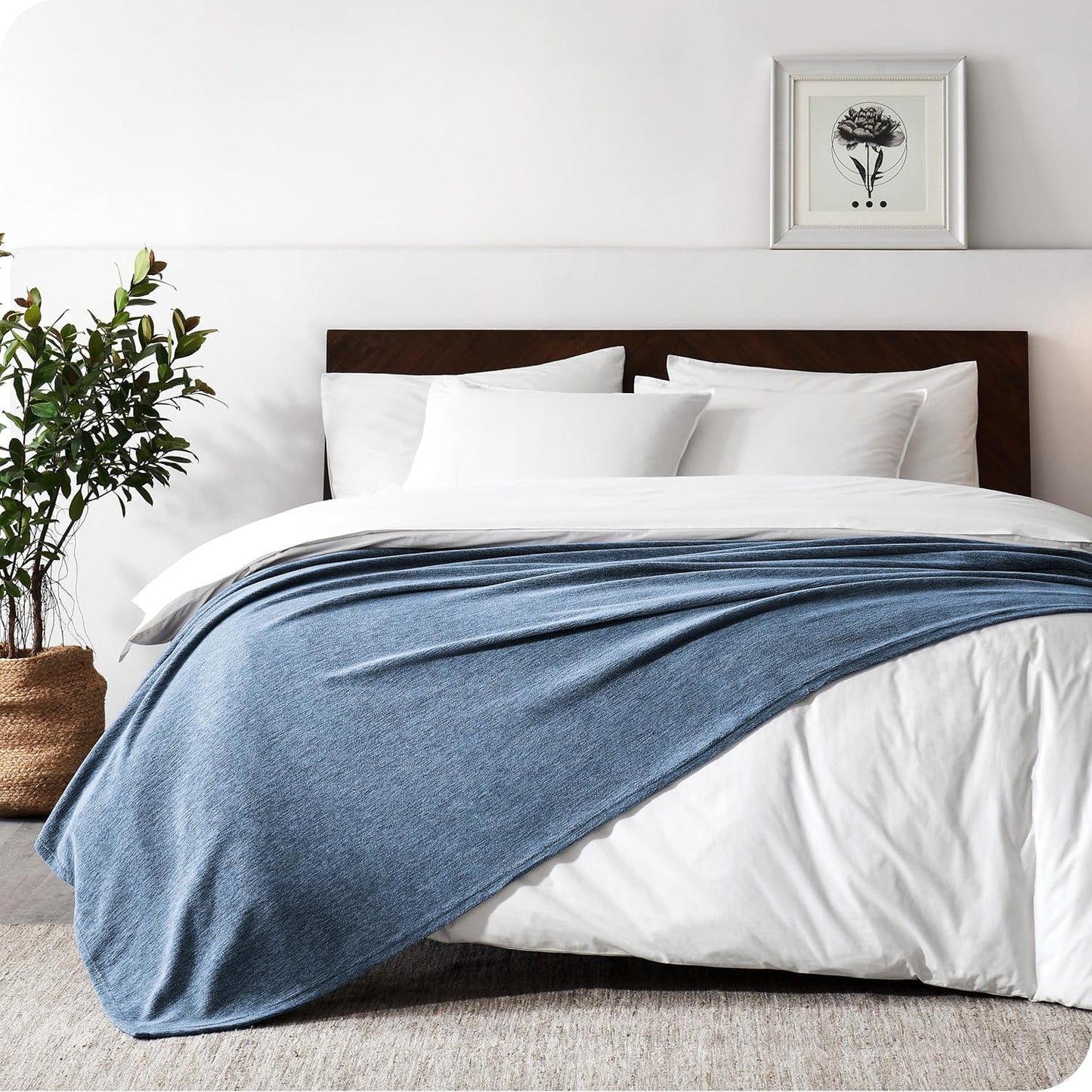 Bare Home Polar Fleece Blanket - Throw - Warm & Cozy - Premium Fleece for Bed, Sofa, Camping, Travel and Cold Nights - Lightweight Blanket (Throw, Heathered Dark Blue)