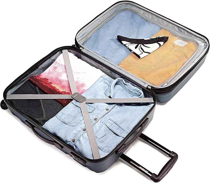 Samsonite Omni PC Hardside Expandable Luggage with Spinner Wheels, Navy, Checked-Medium 24-Inch