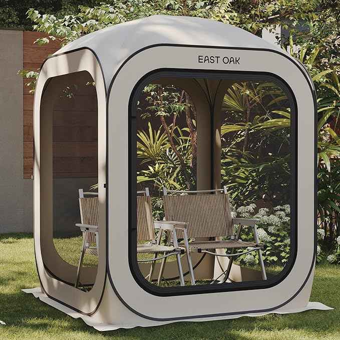 East Oak Screen House Tent Pop-Up, Portable Screen Room Canopy Instant Screen Tent 4 x 4 FT with Carry Bag for Patio, Backyard, Deck & Outdoor Activities, Beige
