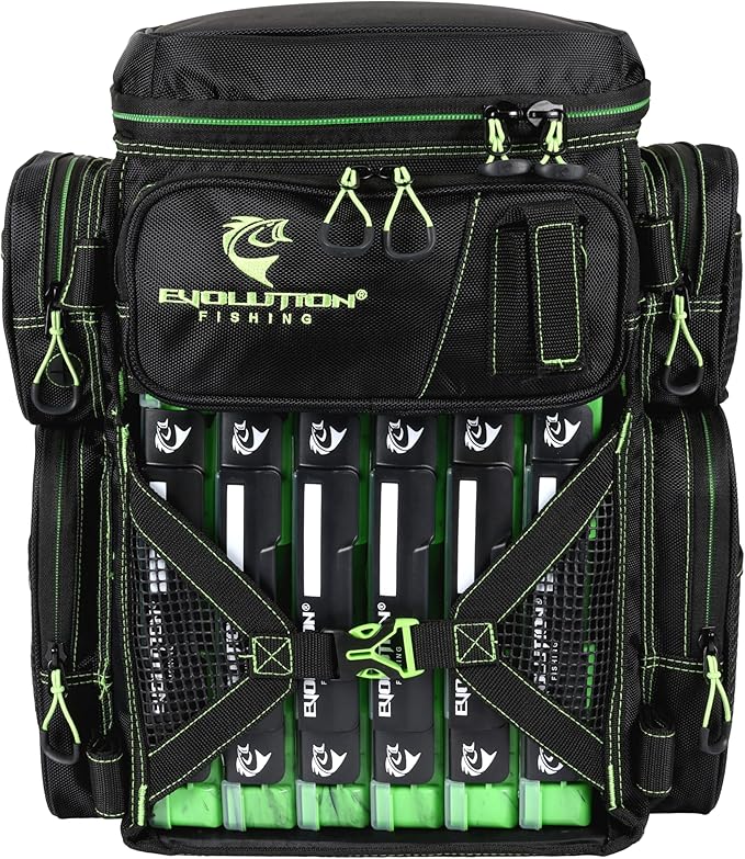 Evolution Fishing Drift Series Tackle Backpack, Outdoor Rucksack w/ 6 Fishing Tackle Trays, Heavy Duty