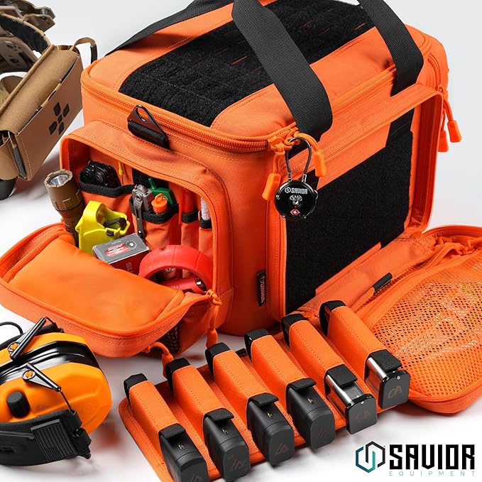 Savior Equipment Specialist Series Tactical Triple Pistol Shooting Range Hunting Duffle Bag Gun Carrying Case, Rigid Compartment Frame, Lockable Zippers