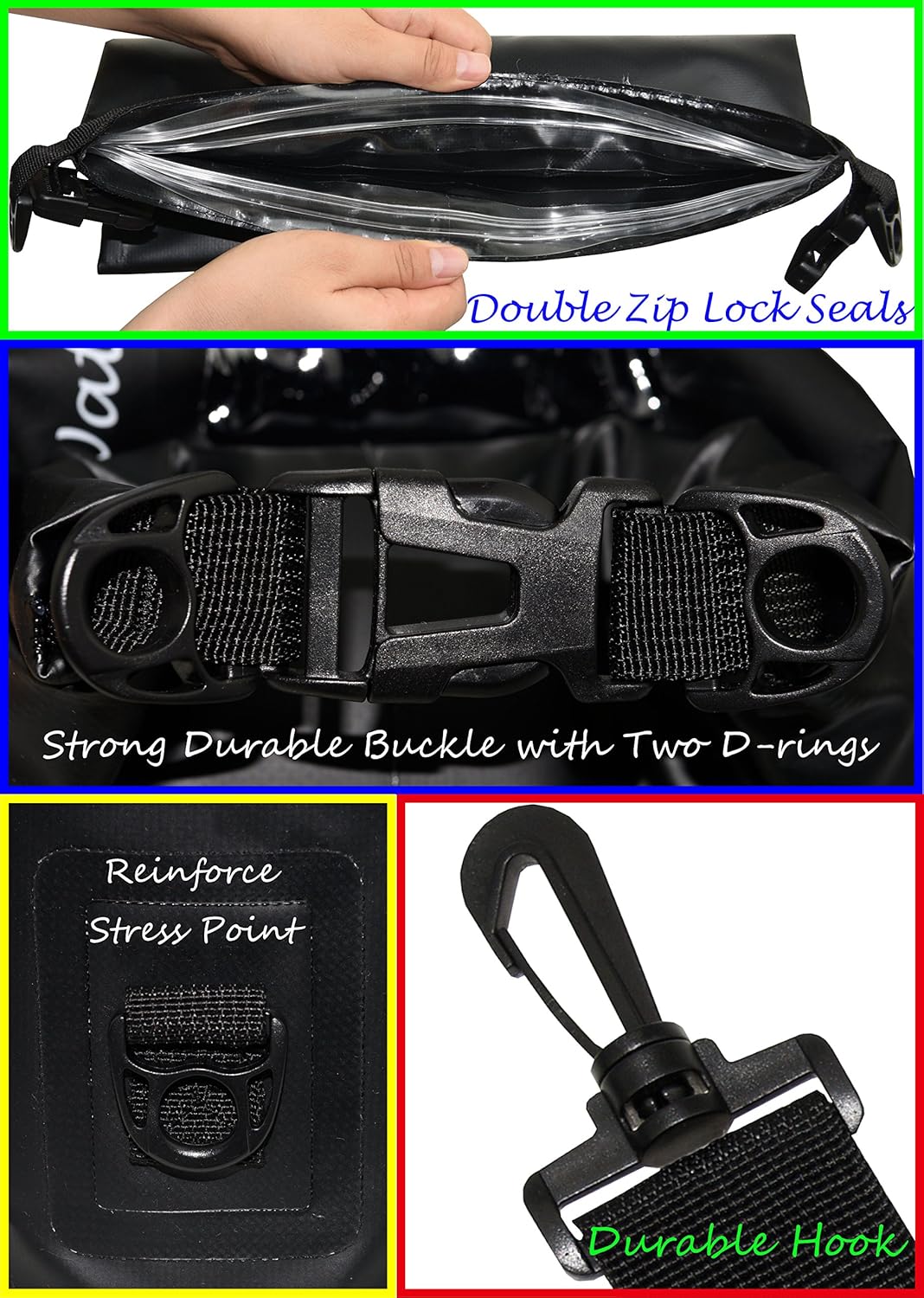Freegrace Waterproof Dry Bags Set Of 3 Dry Bag With 2 Zip Lock Seals & Detachable Shoulder Strap, Waist Pouch & Phone Case - Can Be Submerged Into Water - For Swimming (Black, 5L)