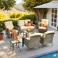 HOOOWOOO Patio Furniture Set,7 Pieces Outdoor Conversation Set,All Weather Wicker Loveseat Sofa Set with High Back Swivel Rocking Chairs Tables,Beige