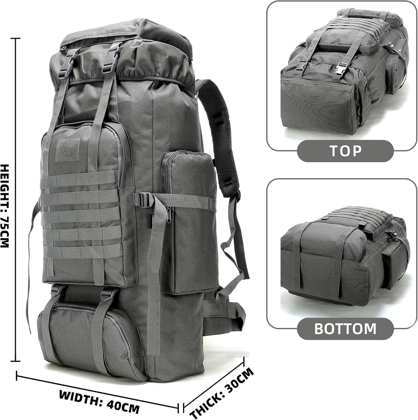 King'sGuard 70L Camping Hiking Backpack Tactical Backpack Military Molle Rucksack Backpack for Outdoor - Roamly