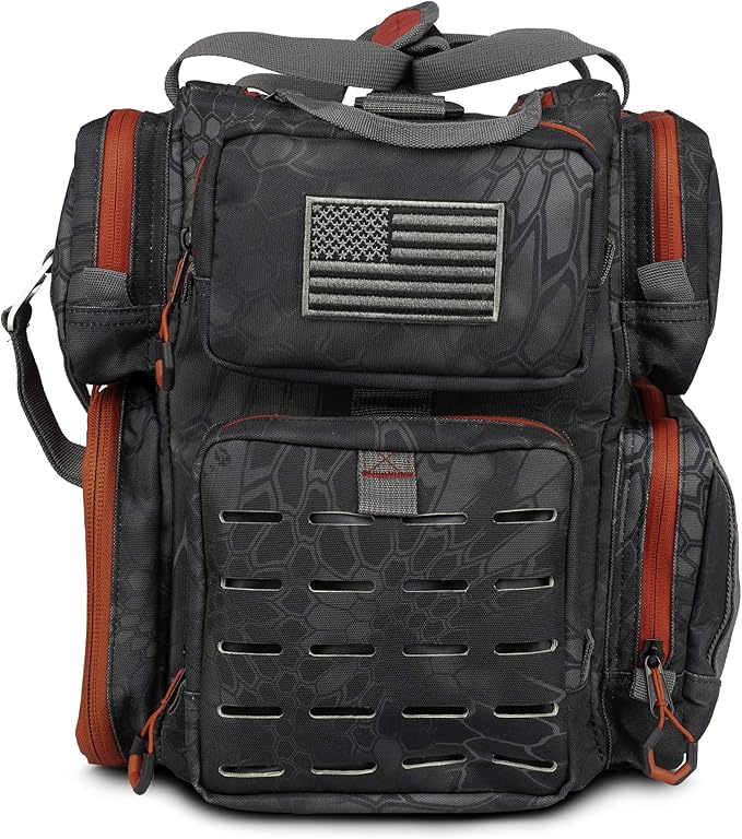 EGO Kryptek Tactical Tackle Box Backpack, Durable Fishing Tool Bag, 1000D Nylon Fabric with PVC Back, Water-Resistant, Multiple Storage Pockets, Laser-Cut Molle Loops, Includes 4 Tackle Trays