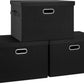 Large 17" 36 Quart Collapsible Stackable Storage Bins with Lids, 3 Packs Black Linen Fabric Closet Boxes with Lids, Storage Cube Baskets Container Organizers for Bedroom Office(17 x12 x11)