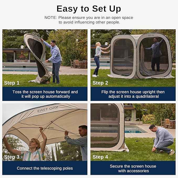 East Oak Screen House Tent Pop-Up, Portable Screen Room Canopy Instant Screen Tent 4 x 4 FT with Carry Bag for Patio, Backyard, Deck & Outdoor Activities, Beige