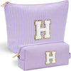 YOOLIFE Personalized Friend Birthday Gifts - 2 Pieces Makeup Bag Cosmetic Bags for Women Travel Makeup Bag Make up Bag with Small Makeup Bag Wedding Bridesmaid Gifts Teacher Gifts for Women Letter H - Roamly