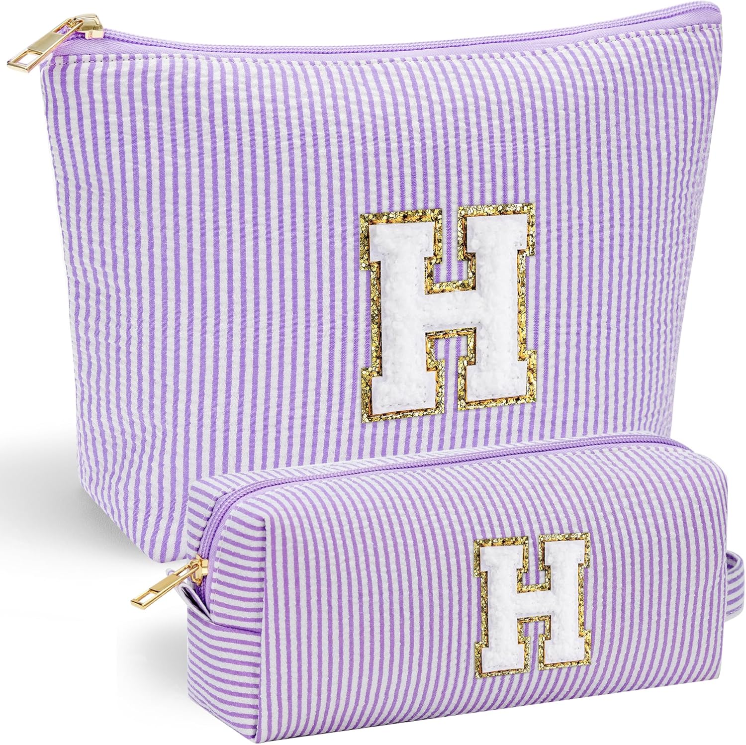 YOOLIFE Personalized Friend Birthday Gifts - 2 Pieces Makeup Bag Cosmetic Bags for Women Travel Makeup Bag Make up Bag with Small Makeup Bag Wedding Bridesmaid Gifts Teacher Gifts for Women Letter H - Roamly