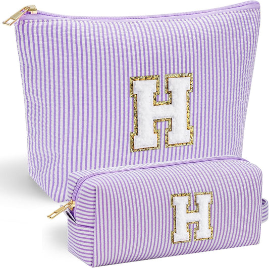 YOOLIFE Personalized Friend Birthday Gifts - 2 Pieces Makeup Bag Cosmetic Bags for Women Travel Makeup Bag Make up Bag with Small Makeup Bag Wedding Bridesmaid Gifts Teacher Gifts for Women Letter H - Roamly