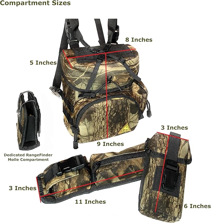 Binoculars Harness Case Pack, Bino Pack with Rangefinder Compartment - Detachable Molle Compartments Camouflage for Hunting, Hiking and Birdwatching