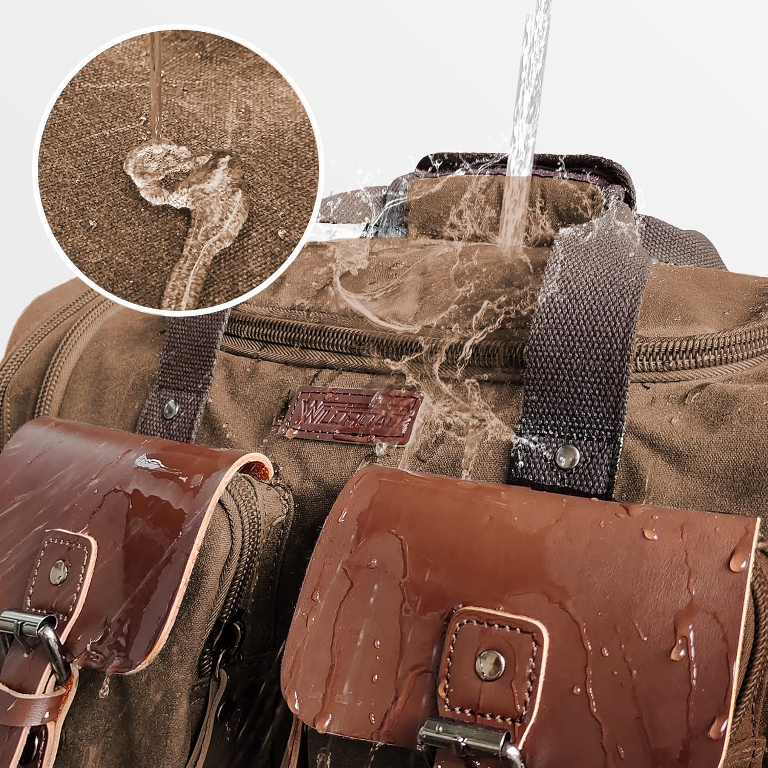 Wildroad Waxed Canvas Genuine Leather 50L Waterproof Duffle Bag - Vintage Travel Weekender Overnight Carry On - Roamly