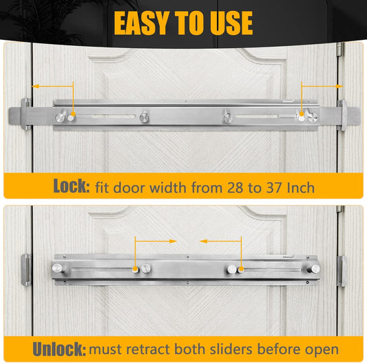 Door Barricade Bar with Door Hook Door Hanger (SUS) Patented Design for Security Reinforcement and Home Protection. Stop House Invasion and Intruder on Front Door, Bathroom and Bedroom. Childproof.