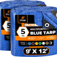 Better Blue Poly Tarp 9' x 12' (2-Pack) - Multipurpose Protective Cover - Lightweight, Durable, Waterproof, Weather Proof - 5 Mil Thick Polyethylene - by Xpose Safety